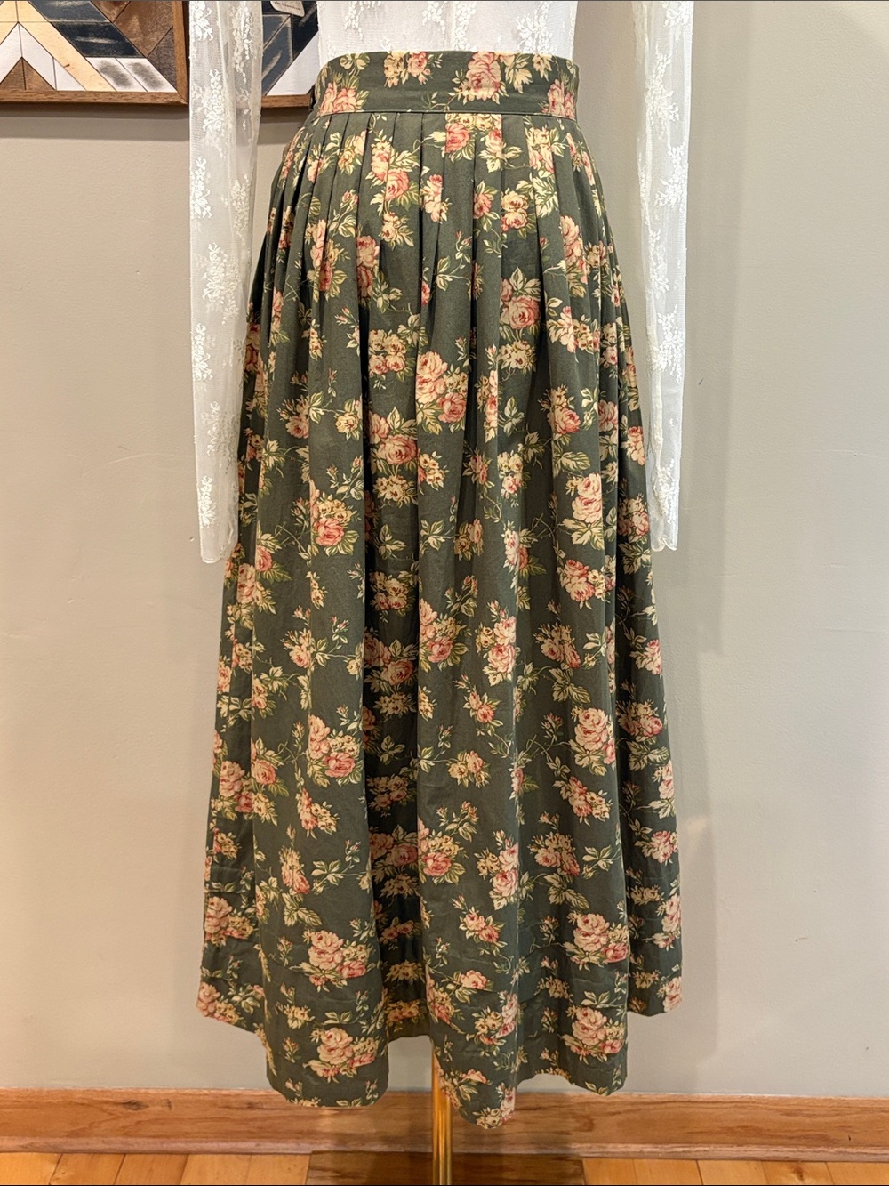 Vintage Ralph Lauren Country 90s Floral Pleated Flared Tiered Hem Maxi Skirt 10 - Picture 7 of 11